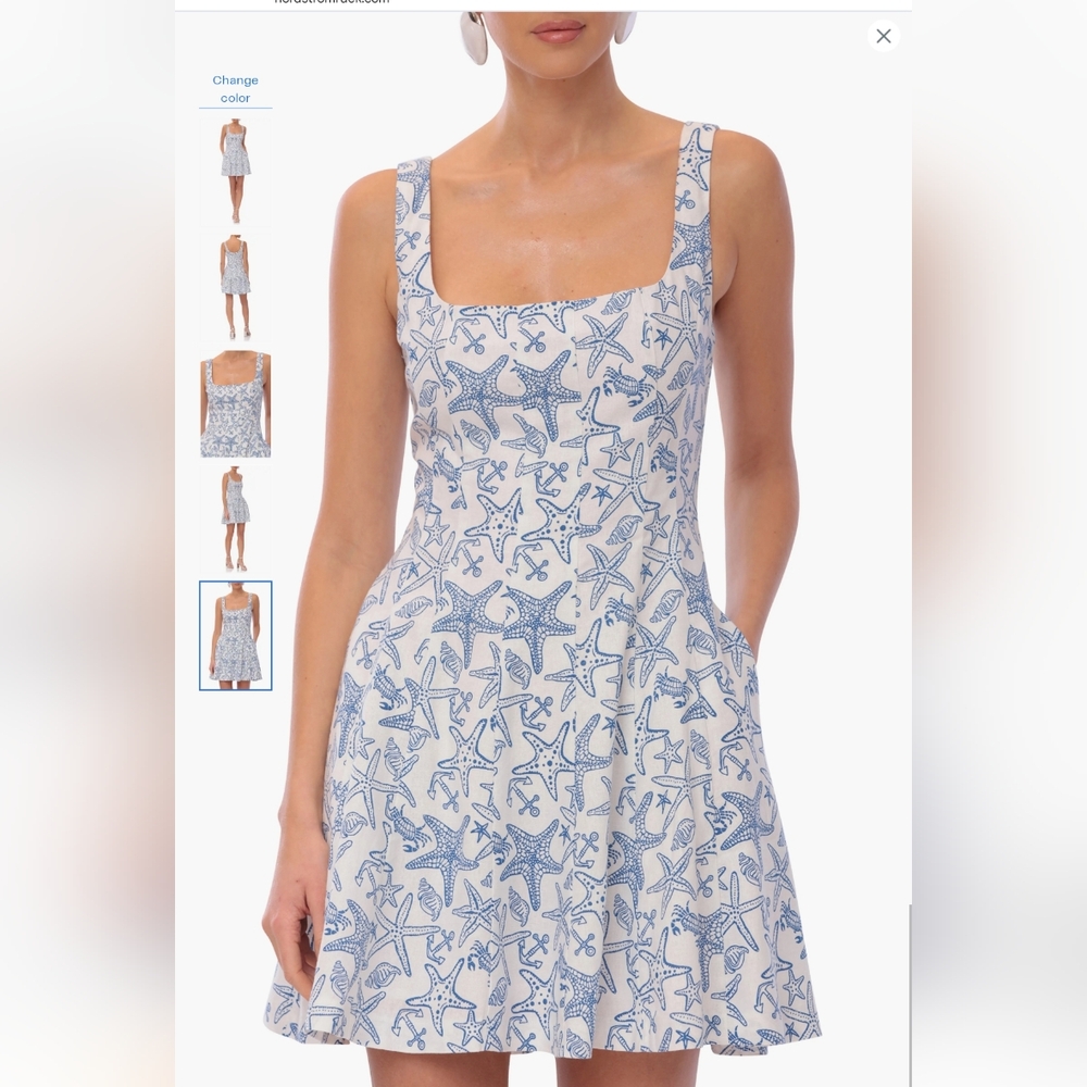 AVEC LES FILLES Linen Blend Fit & Flare Mini Dress, Size 14
